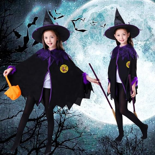 Deluxe Children's Witch Cape & Hat Set