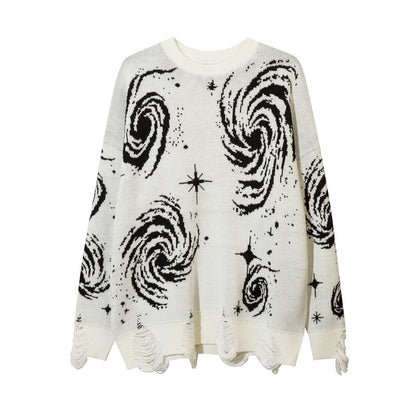 Men's Ripped Sweater with Cosmic Starry Sky Design