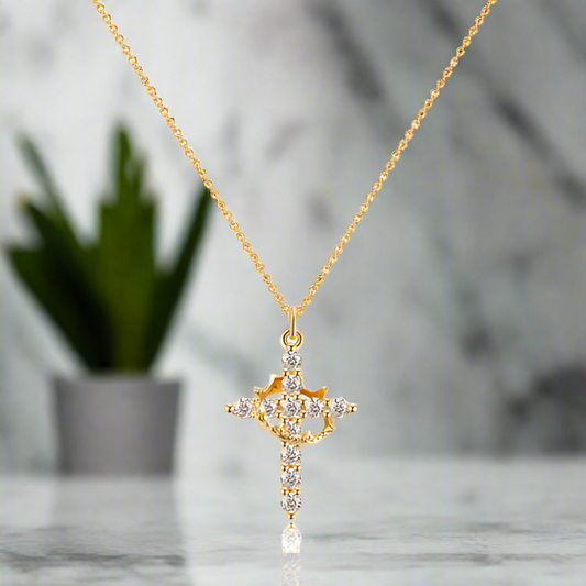 Rotatable Cross Crown Necklace