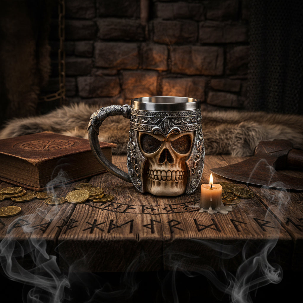 3D Skull Mug - Stainless Steel Knight Coffee Cup Sorceress Sanctuary
