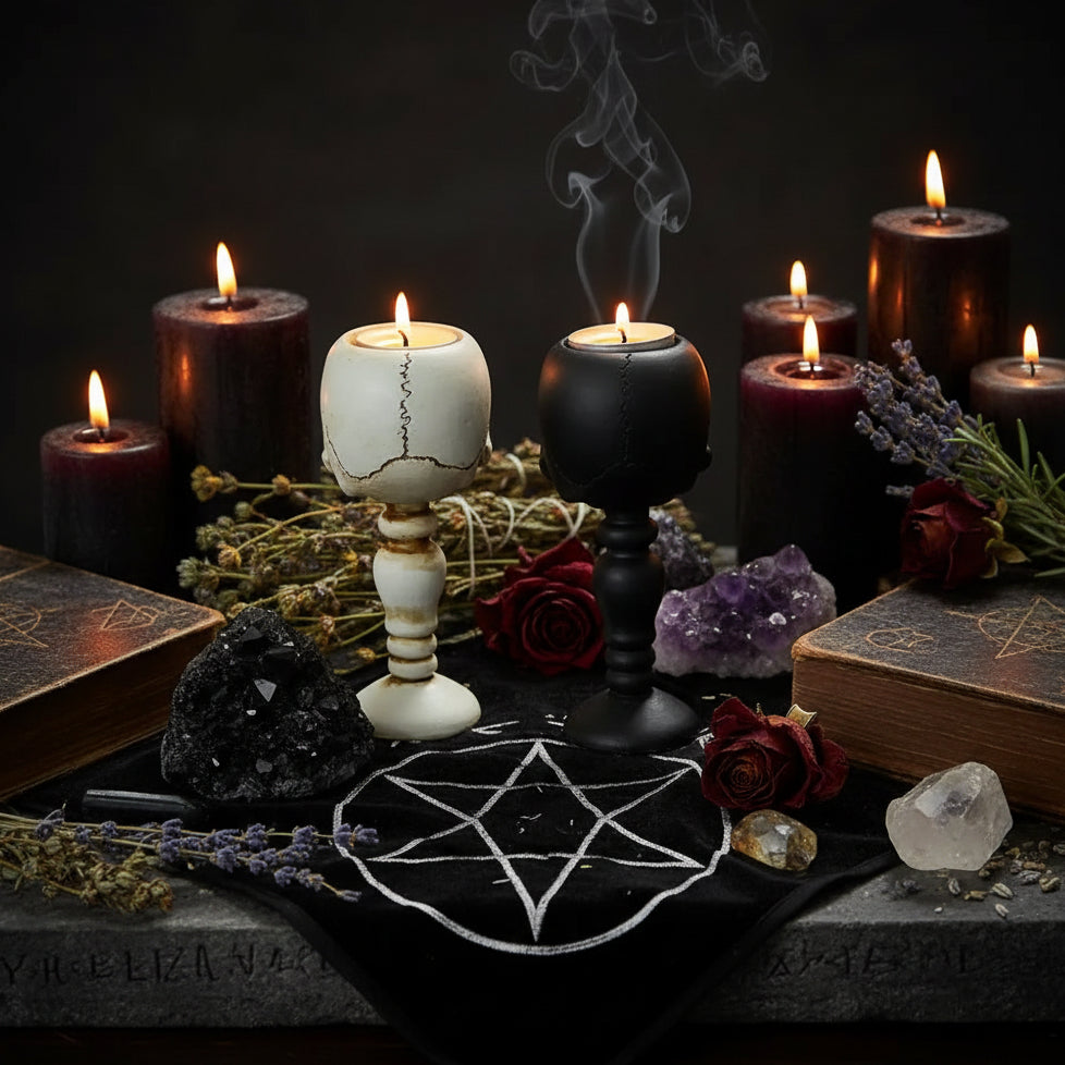 Black Standing Skull Decor Ornament for Halloween Party Sorceress Sanctuary