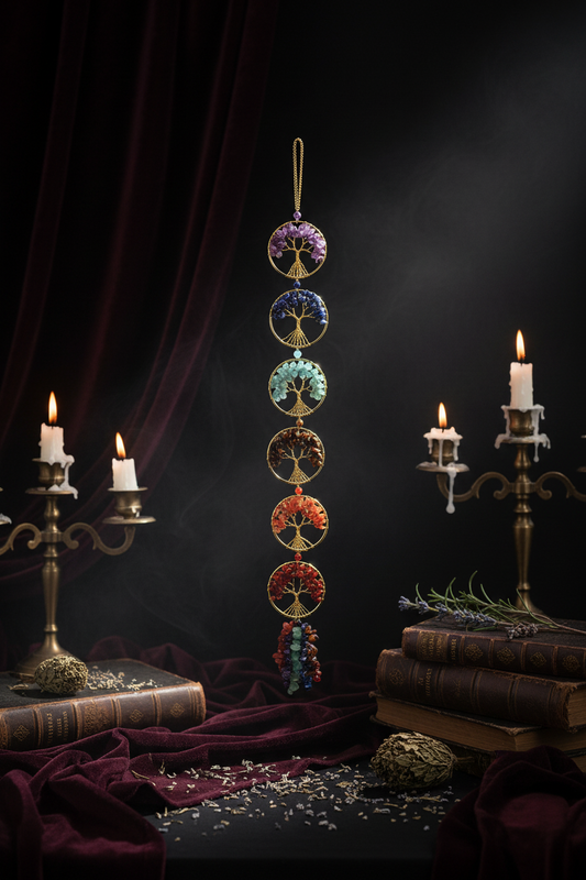 Colorful Natural Crystal Chakra Life Tree Pendant Sorceress Sanctuary