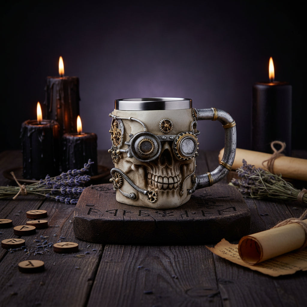 Stainless Steel Skull Cup with Resin and Gear Design Sorceress Sanctuary