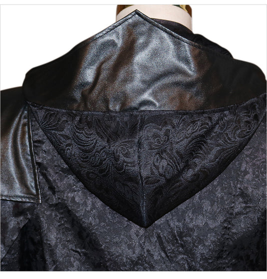 Black Stand Collar | Leather Wiccan Coat