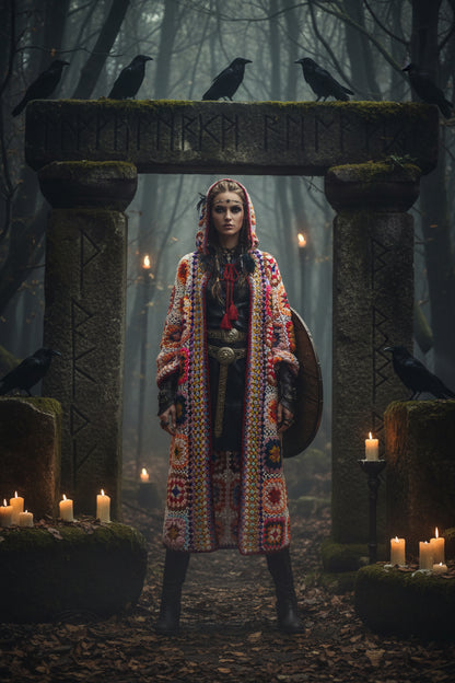 Handmade Crochet Hooded Sweater Coat for Women Sorceress Sanctuary