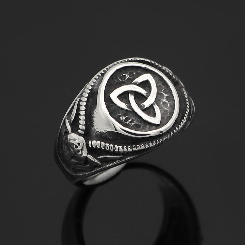 Vintage Stainless Steel Viking Irish Ring (Titanium)