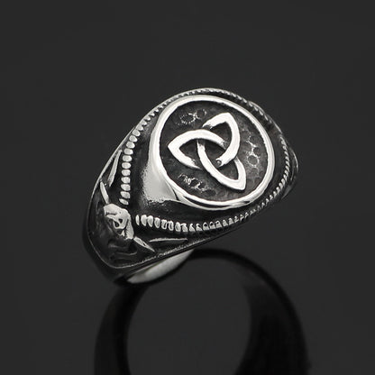 Vintage Stainless Steel Viking Irish Ring (Titanium)