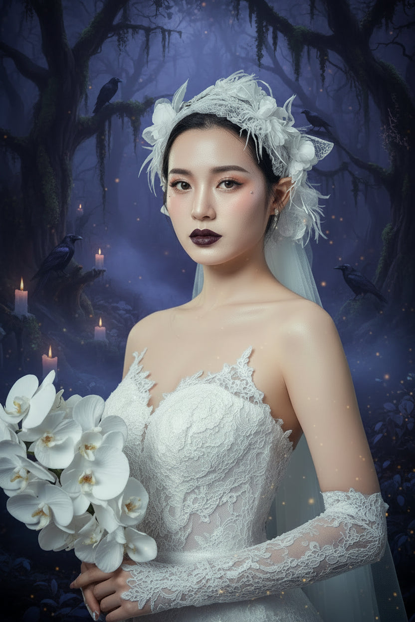 2024 Elegant Vintage Flower Feather Bridal Veil Sorceress Sanctuary