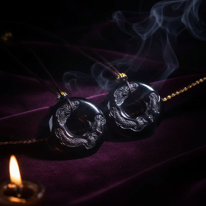 Obsidian Dragon & Phoenix Necklace