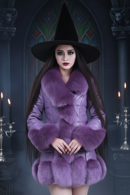 Slim Fit Mid-Length Faux Fur Coat with Fox Fur Collar Sorceress Sanctuary