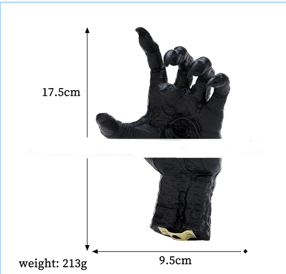 Black gloves with measurements and weight displayed