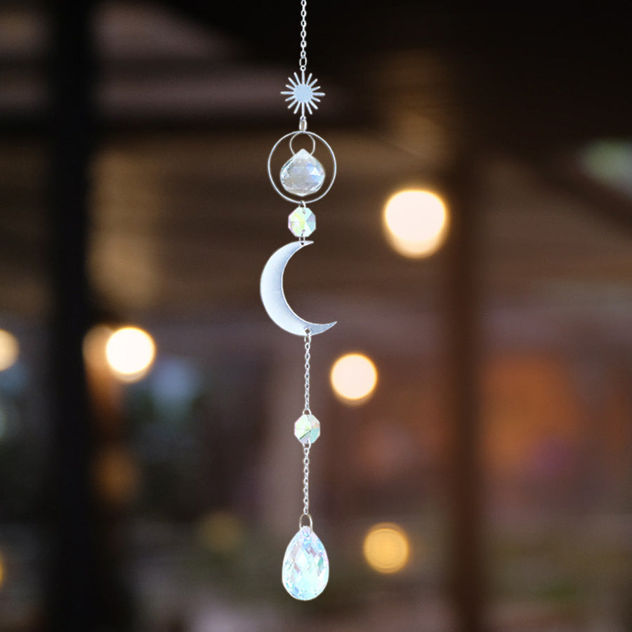 Modern Silver Star Moon Crystal Wind Chime Decor