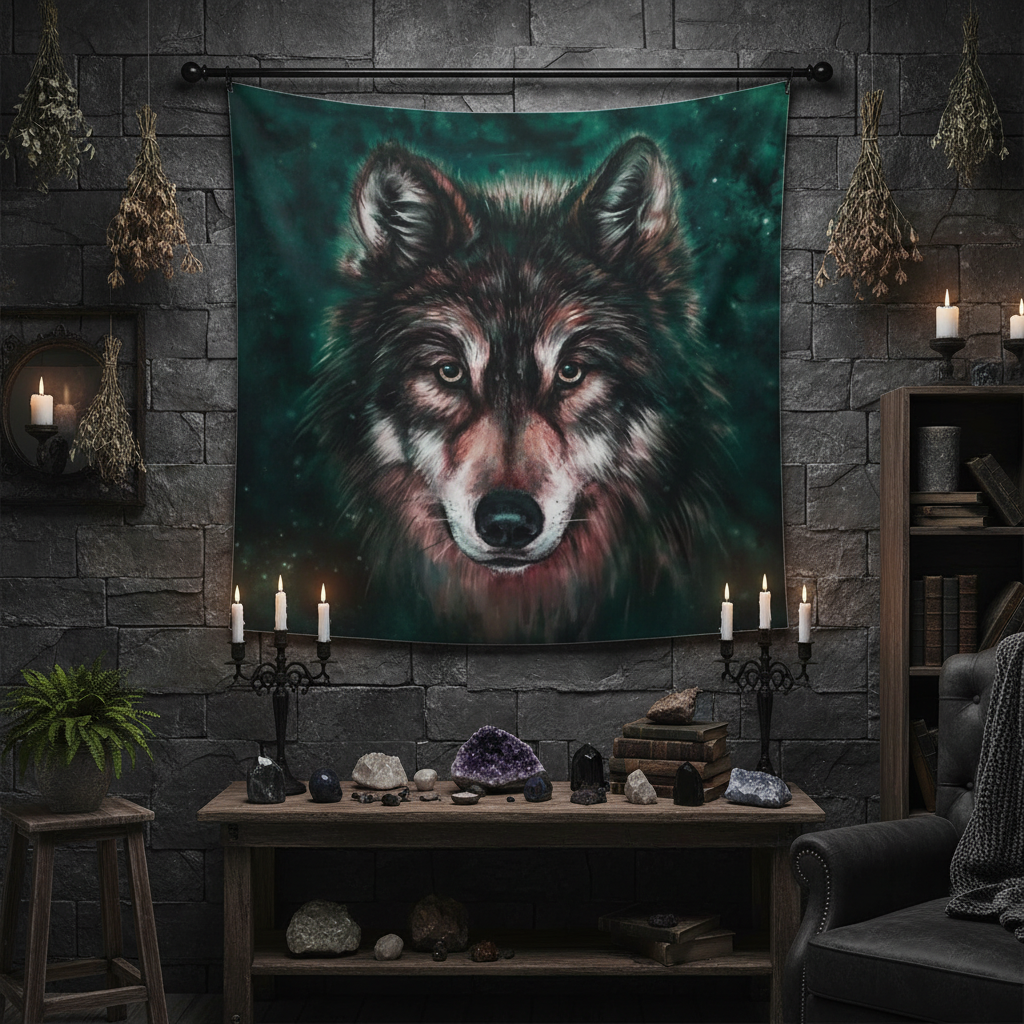 Digital Print Tapestry - Wolf Design Wall Hanging Sorceress Sanctuary