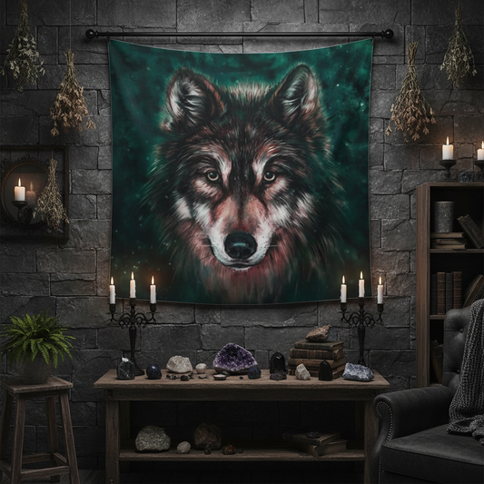 Digital Print Tapestry - Wolf Design Wall Hanging Sorceress Sanctuary