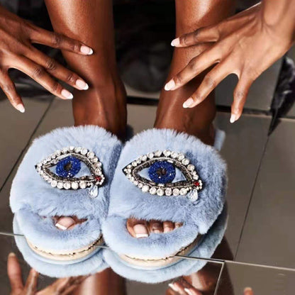 Demon Eye Velvet Slippers