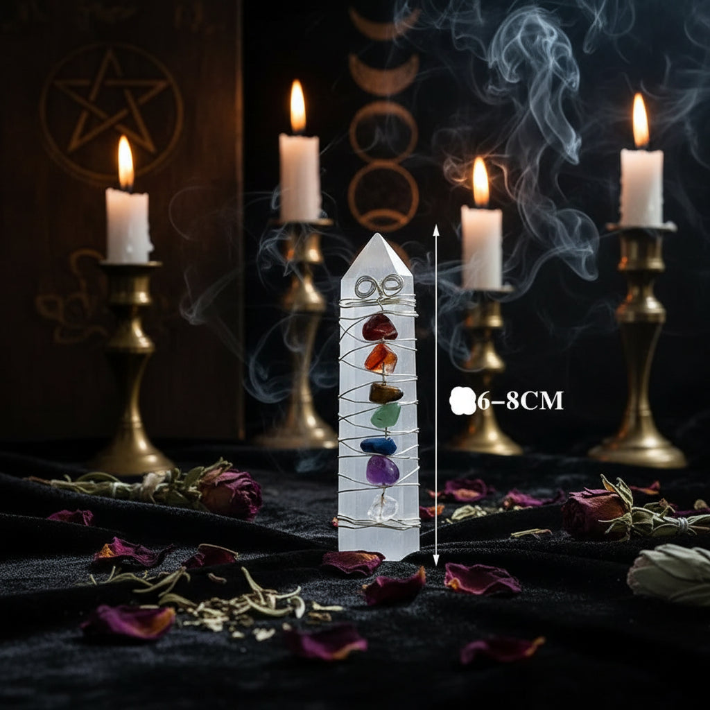 7 Chakra Crystal Pillar - Sorceress Sanctuary Seven-color gravel gold wire gypsum column-Colorful gravel silver plaster column