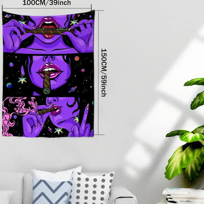 Purple Smoking Girl Tapestry Wall Hanging for Decor