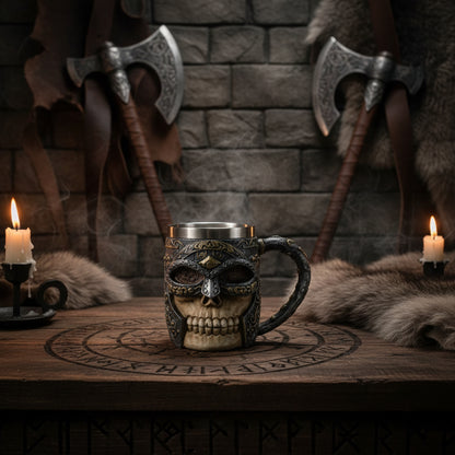3D Skull Mug - Stainless Steel Knight Coffee Cup Sorceress Sanctuary