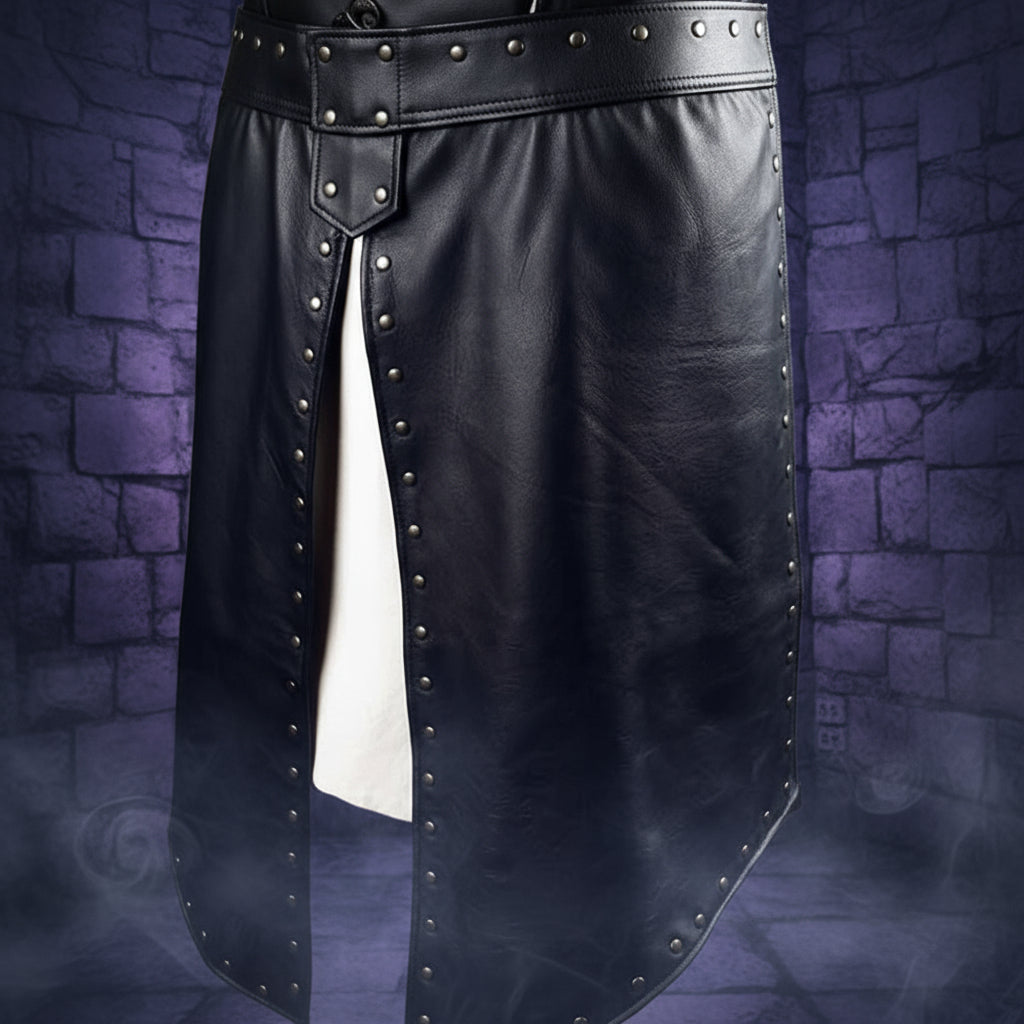 Black leather jacket with studded details on a white background