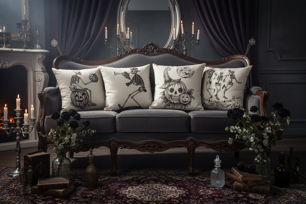 Halloween Skull and Pumpkin Pillow Cover for Sofa Sorceress Sanctuary