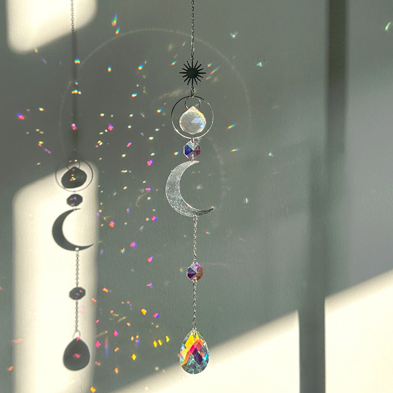 Modern Silver Star Moon Crystal Wind Chime Decor