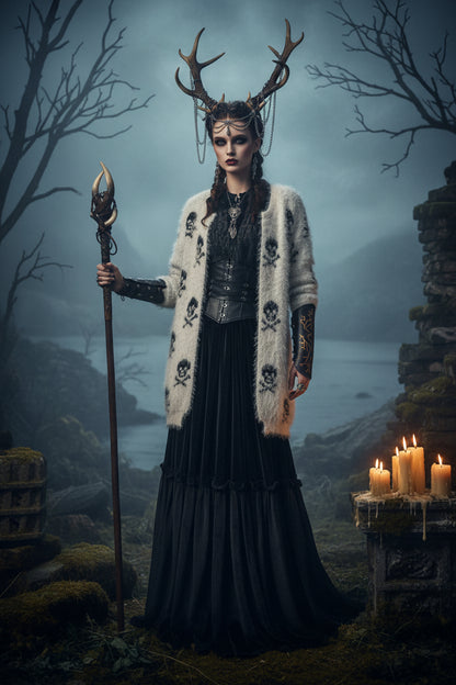 2019 Autumn Women's Sweater with Skull Design Cardigan Sorceress Sanctuary
