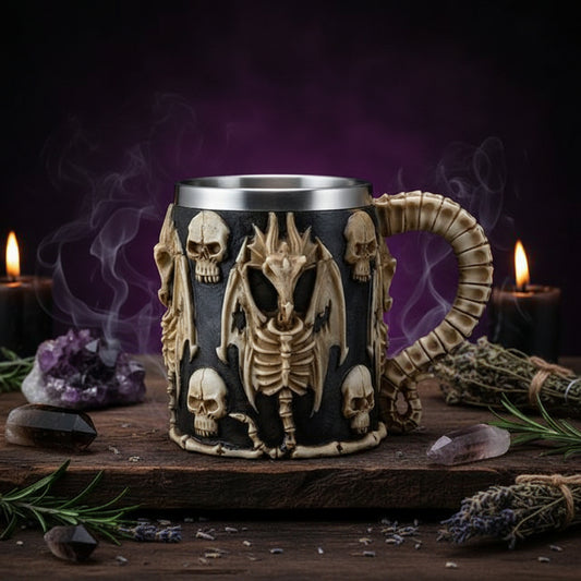 Resin Stainless Steel Skull Mug with Dragon Design Sorceress Sanctuary