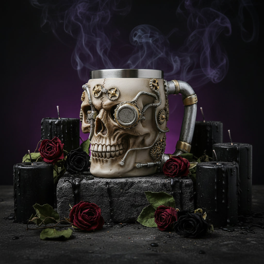 Stainless Steel Skull Cup with Resin and Gear Design Sorceress Sanctuary