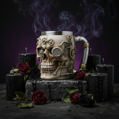 Stainless Steel Skull Cup with Resin and Gear Design Sorceress Sanctuary