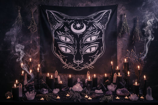 Digital Print Wall Tapestry - Cat Design Sorceress Sanctuary