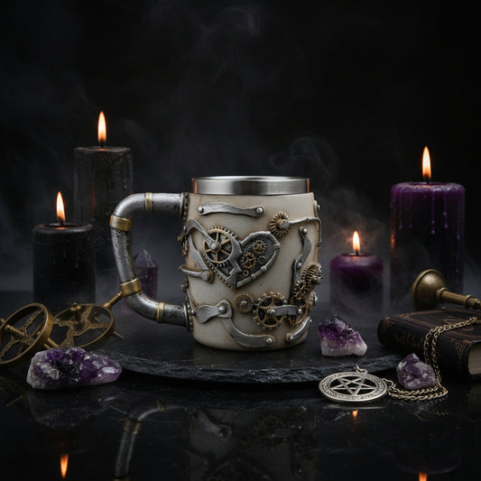 Stainless Steel Skull Cup with Resin and Gear Design Sorceress Sanctuary