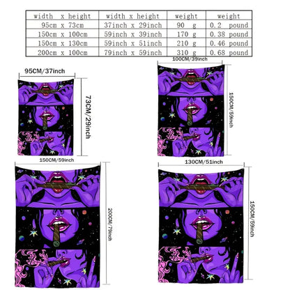 Purple Smoking Girl Tapestry Wall Hanging for Decor
