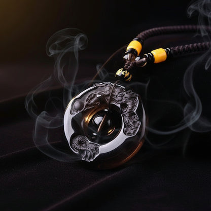 Obsidian Dragon & Phoenix Necklace