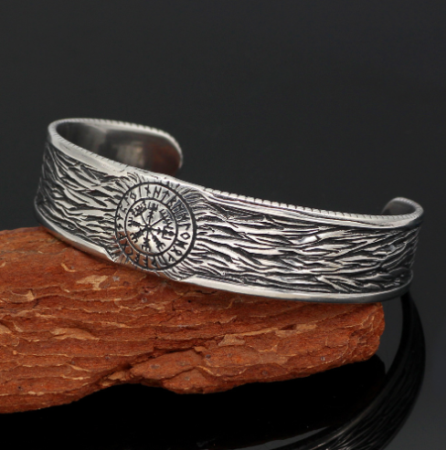 Viking Stainless Steel Vintage Rune Open Bracelet