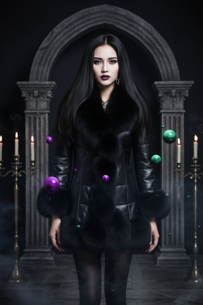 Slim Fit Mid-Length Faux Fur Coat with Fox Fur Collar Sorceress Sanctuary