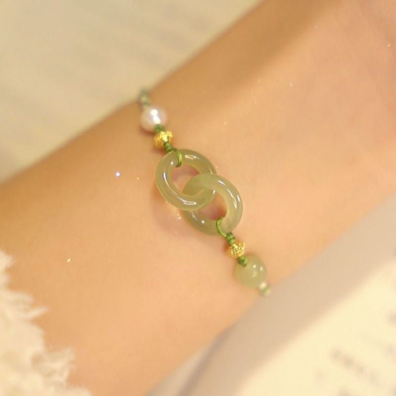 Braided Pearl Bracelet with Link Jade Peace Buckle