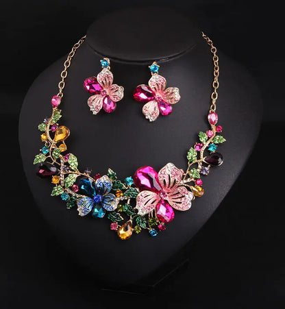 Luxury Floral Crystal | Necklace & Earring Set