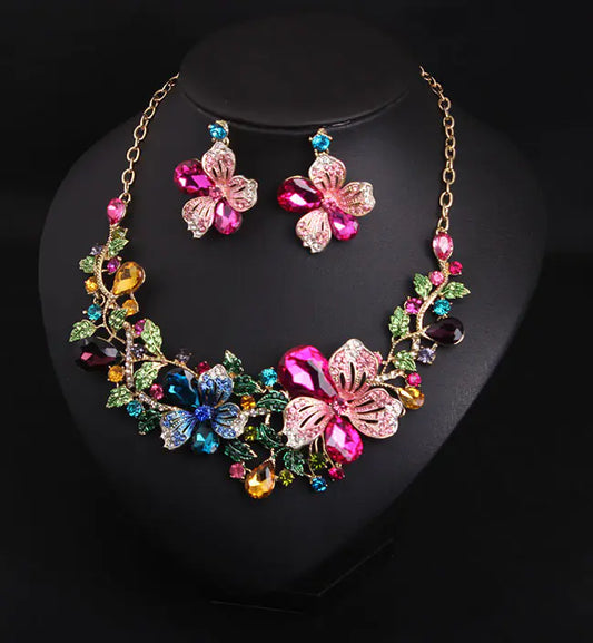 Luxury Floral Crystal | Necklace & Earring Set