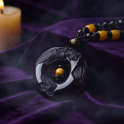 Obsidian Dragon & Phoenix Necklace