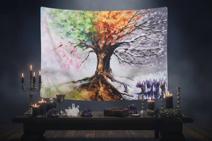 Digital Print Wall Tapestry with Tree Design Sorceress Sanctuary