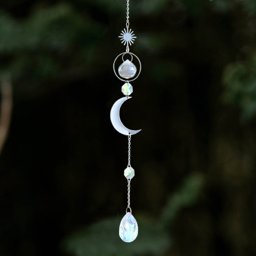 Modern Silver Star Moon Crystal Wind Chime Decor