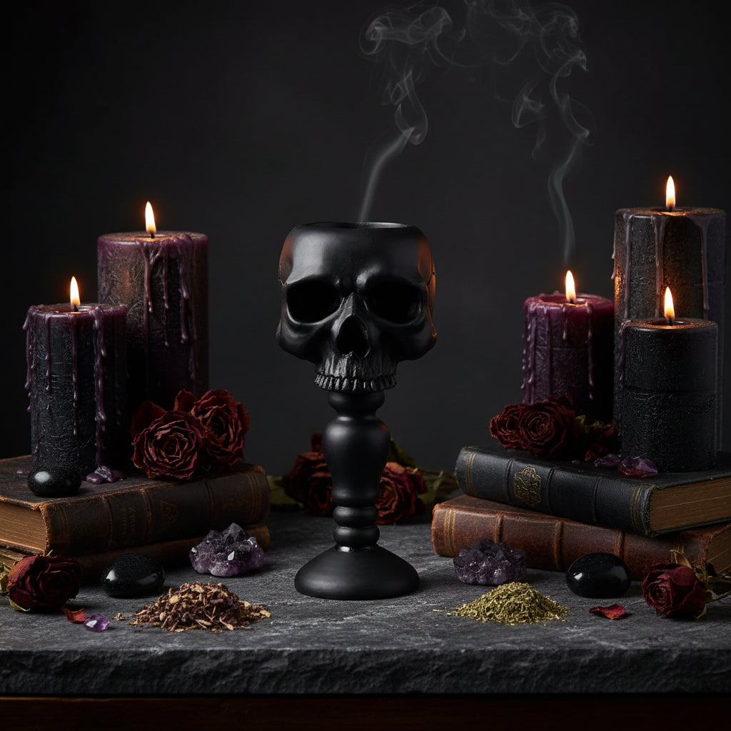 Black Standing Skull Decor Ornament for Halloween Party Sorceress Sanctuary