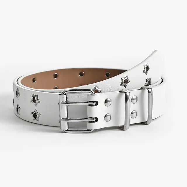 White belt with star-shaped studs on a white background