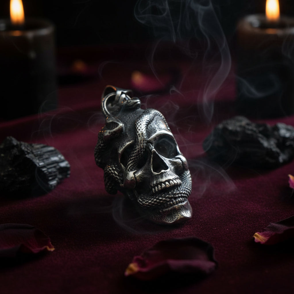 Stainless Steel Snake Head Skull Pendant Necklace Sorceress Sanctuary