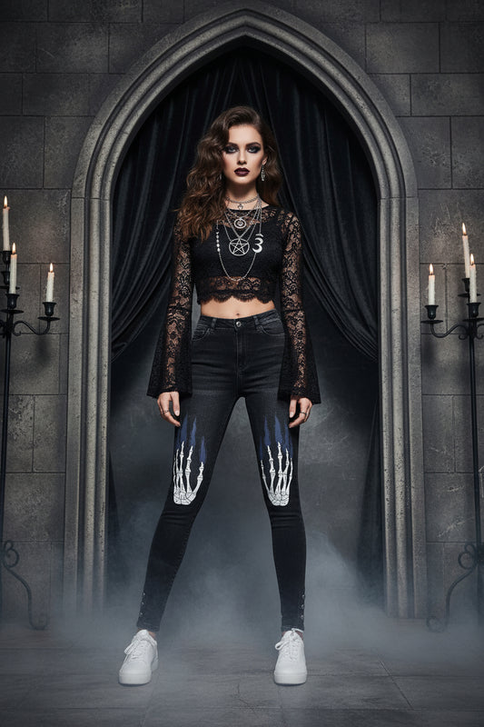 Day of the Dead Women's Fit Jeans with Three-Breasted Legs Sorceress Sanctuary