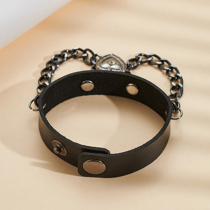 Wiccan Heart-Shaped Lock Link Leather Bracelet