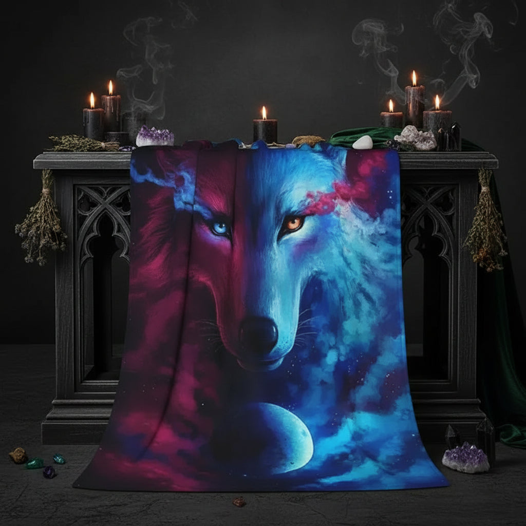 Celestial Wolf Pattern Micro Fleece Throw Blanket (1pc) Sorceress Sanctuary