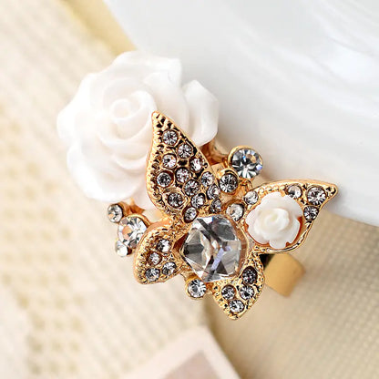 Crystal Rose Flower Ring