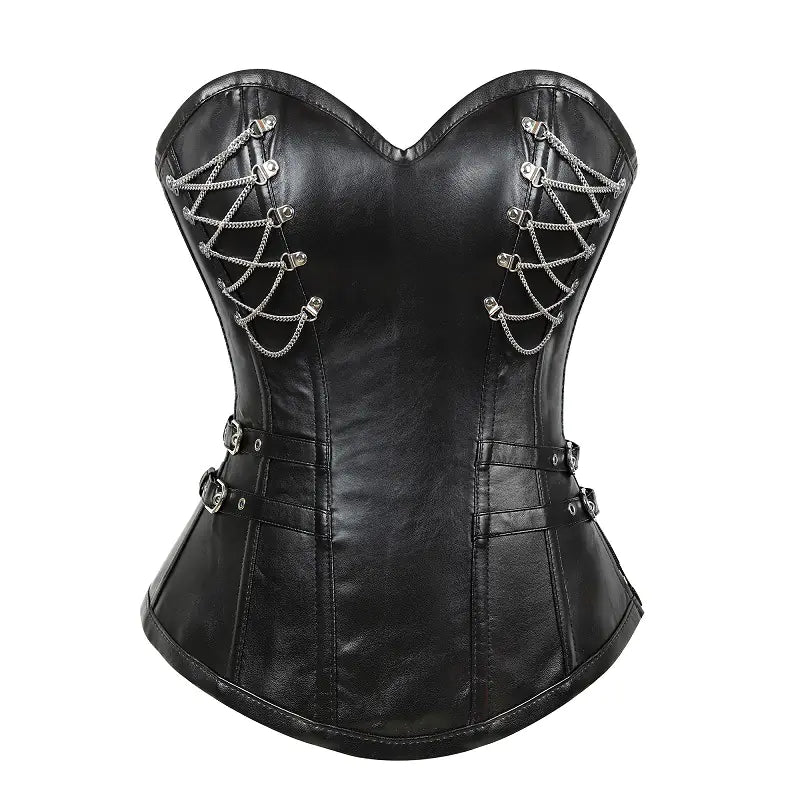Dark Witch Corset | Leather & Chain With Zipper