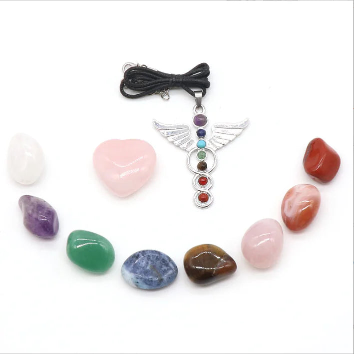 Rose Quartz Chakra Angel Wing Pendant Set